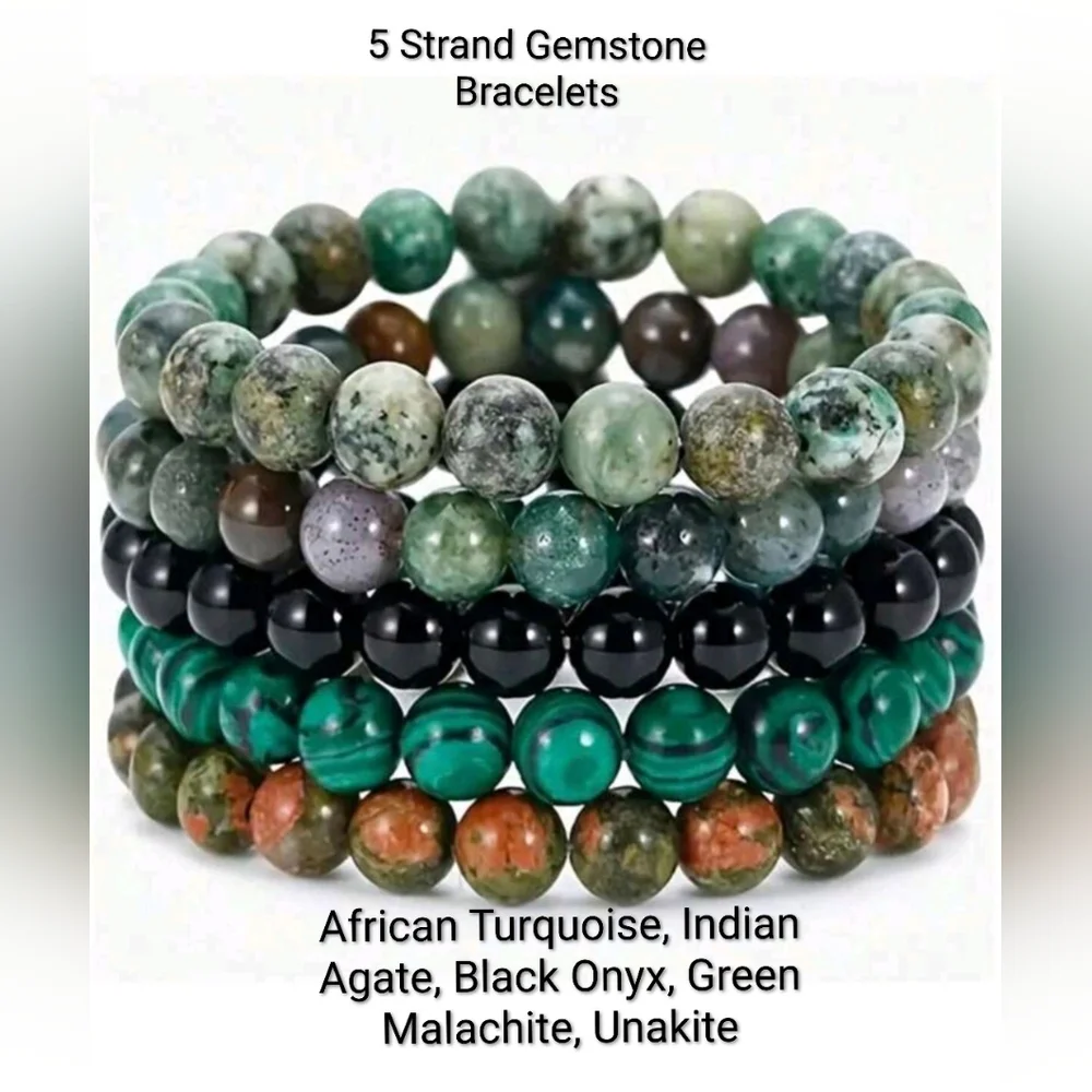 Natural Stone Bracelet Set Bohemian 70s Style Bracelets Jewelry Gift Idea Gifts